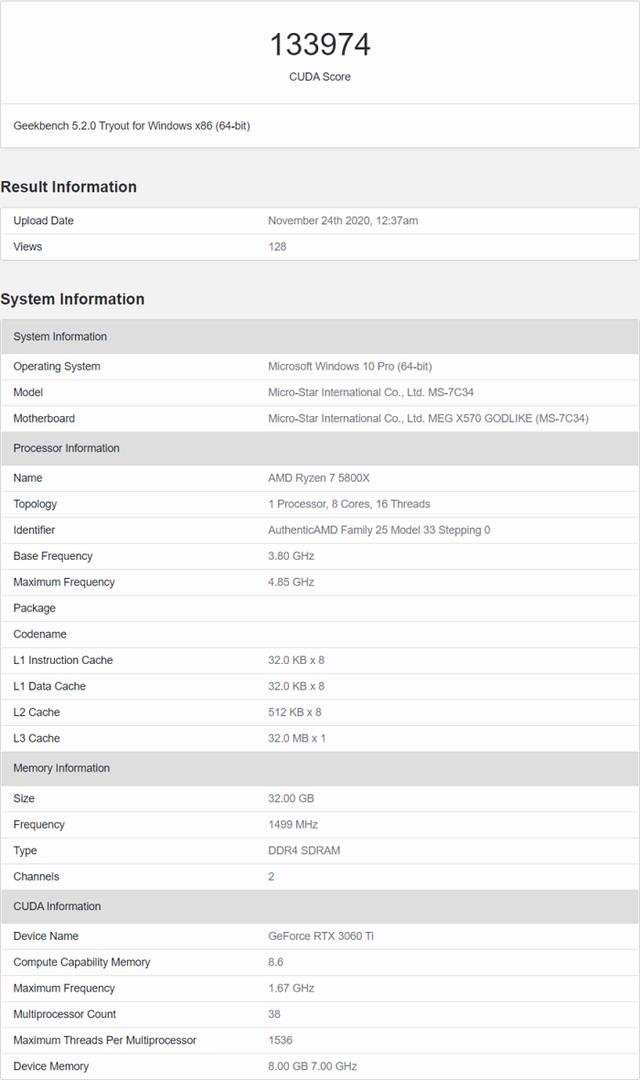 RTX 3060 Ti 3DMark 跑分曝光：较RTX 3070慢10% 挖矿算力有惊喜